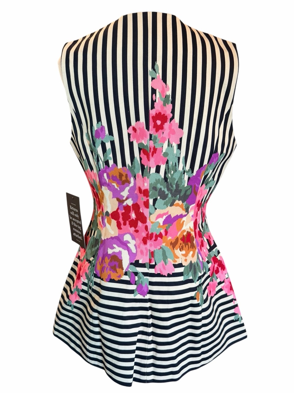 Tuckernuck Structured Rhoda Tunic Top Floral Stripe Black White Sz 8 NWT - Picture 12 of 12